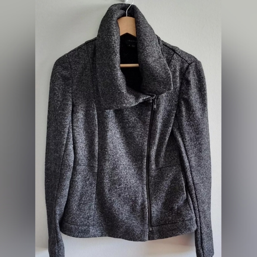 Theory Heather Grey Wool Blend Moto Jacket Size S